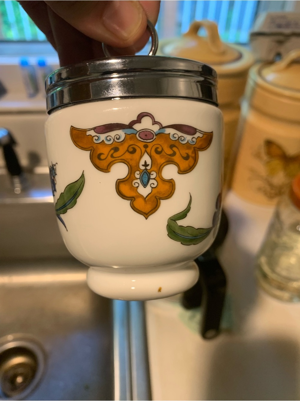 Vintage Royal Worcester Porcelain Egg Cup with Gold Accent and Floral Motif